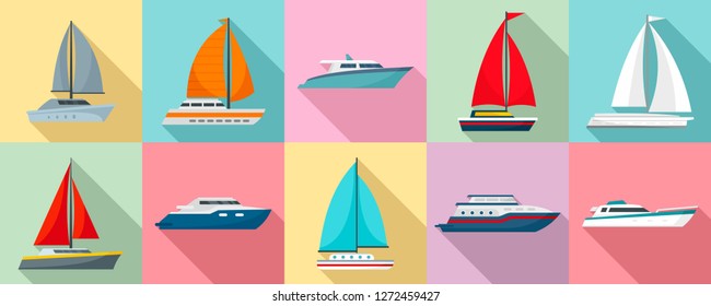 Yacht icon set. Flat set of yacht vector icons for web design