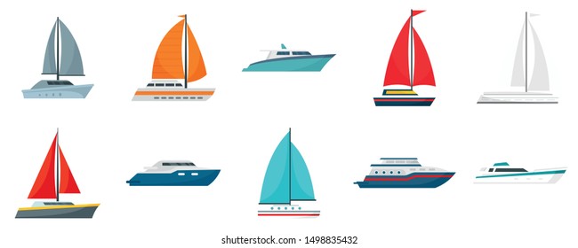 Yacht icon set. Flat set of yacht vector icons for web design