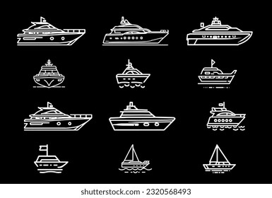 Yacht, icon set. yachts motor boats, linear icons. Boat Icon Vector Illustration. Thin line style vector. White background. eps 10