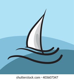 Yacht icon, symbol hand-drawn illustration