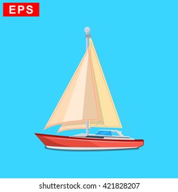 yacht icon, vector sailboat icon, isolated pleasure boat