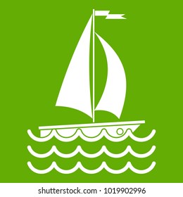 Yacht icon white isolated on green background. Vector illustration
