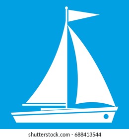 Yacht icon white isolated on blue background vector illustration