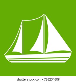 Yacht icon white isolated on green background. Vector illustration