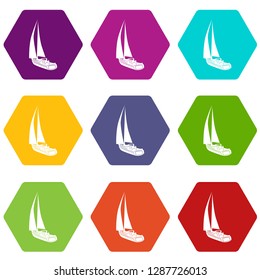 Yacht icons 9 set coloful isolated on white for web