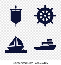 Yacht icons set. set of 4 yacht filled icons such as helm, boat