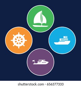 Yacht icons set. set of 4 yacht filled icons such as helm, boat