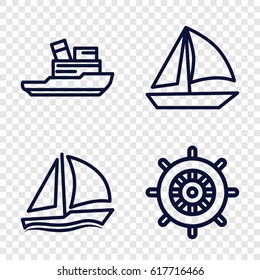 Yacht icons set. set of 4 yacht outline icons such as helm, sailboat