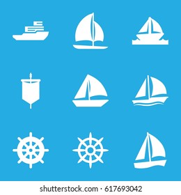 Yacht icons set. set of 9 yacht filled icons such as helm, sailboat, boat
