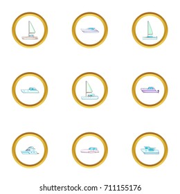 Yacht icons set. Cartoon set of 9 yacht vector icons for web isolated on white background