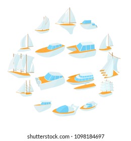 Yacht icons set in cartoon style isolated on white background