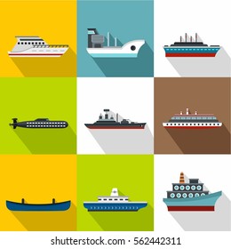 Yacht icons set. Flat illustration of 9 yacht vector icons for web