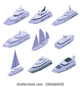 Yacht icons set. Isometric set of yacht vector icons for web design isolated on white background