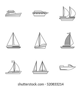 Yacht icons set. Outline illustration of 9 yacht vector icons for web