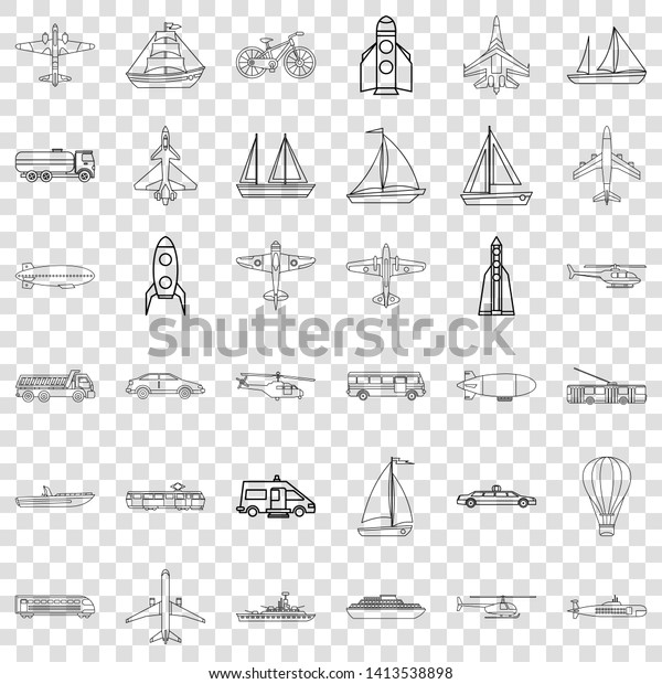 Yacht icons set. Outline style of 36 yacht vector\
icons for web for any\
design