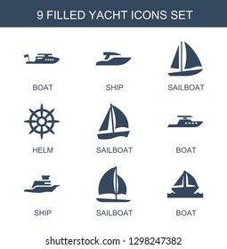 yacht icons. Trendy 9 yacht icons. Contain icons such as boat, ship, sailboat, helm. yacht icon for web and mobile.