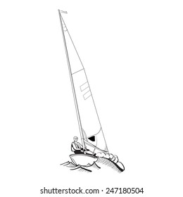 Yacht illustration black and white