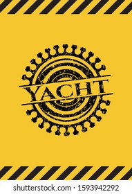 Yacht inside warning sign, black grunge emblem. Vector Illustration. Detailed.