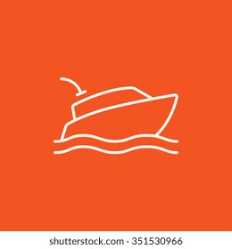 Yacht line icon for web, mobile and infographics. Vector white icon isolated on red background.