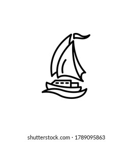 lineares Vektorsymbol der Yacht. Segelyacht Linie dünne Schilder. Umrisssymbol für Segelboote. Schiff Schiff Schiff einfaches Logo schwarz auf weiß. 