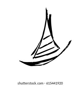 Yacht logo. Hand drawn sketch vector illustration on white background. Black & white.