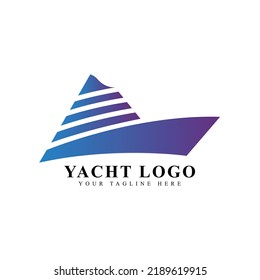 yacht logo, ocean ship logo abstract vector design, blue and purple gradient colors.