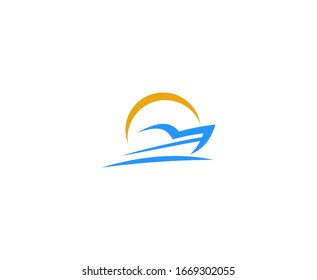 Yacht logo ship sailboat vector sun icon 