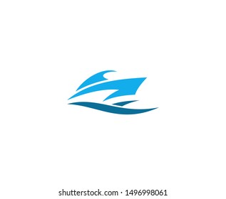 Yacht logo ship wave icon vector 