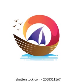 yacht logo with sunset concept