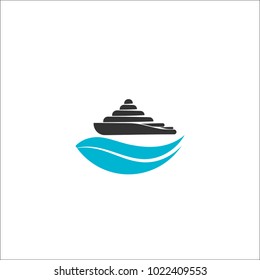 Yacht logo vector illustration with  water wave on the background, travel agency concept