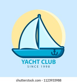 Yacht  logotype with sun and anchor. Yacht club vector logo design.