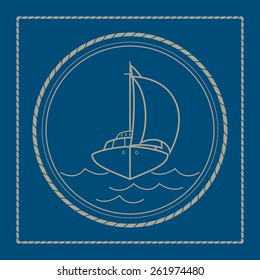 Yacht ,marine emblem with sailboat, retro ornament sailing ship, vector illustration