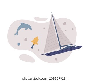 Yacht with Mast as Watercraft or Swimming Water Vessel Vector Composition