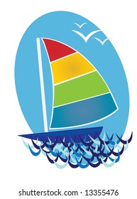 yacht with a multi-colored sail