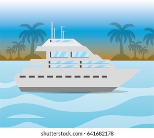 yacht navigating in the ocean near a island