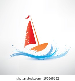 yacht and ocean wave symbol