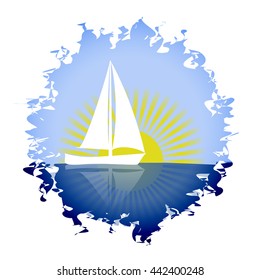 Yacht on a background of sun rays Logo