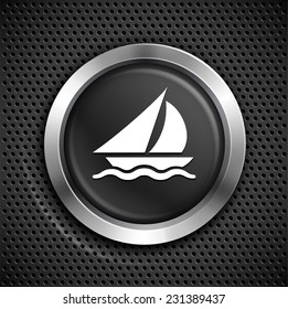Yacht on Black Round Button