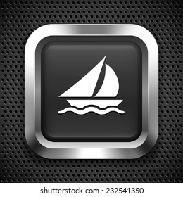 Yacht on Black Square Button