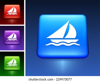Yacht on Blue Square Button