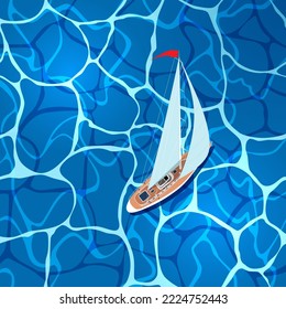 Yacht on clear water. Vector illustration of a yacht sailing on clear water with highlights. Sketch for creativity.