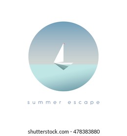 Yacht on the ocean in simple minimalistic polygonal style vector illustration. Summer vacation, holiday, escape symbol of traveling and adventure. Eps10 vector illustration.