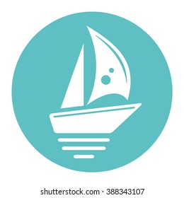 Yacht on sea on color circle, vector icon.
