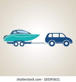 Yacht on a trailer. Transporting yachts. Vector illustration