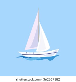 Yacht on the Water. Flat Vector Illustration