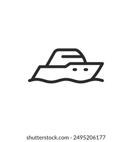 Yacht on water, linear style icon. Sailboat. Editable stroke width