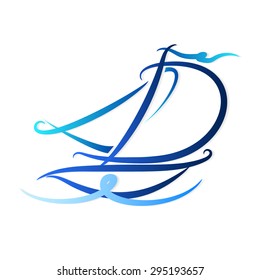 Yacht on the waves, the design for the vector