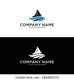 Yacht on waves icon. Yacht logo. Yacht vector. Boat logo. Ship logo. Yacht club logo.	