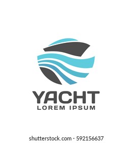 Yacht on waves icon. Yacht  logo. Yacht vector. Boat logo. Ship logo. Yacht club logo.