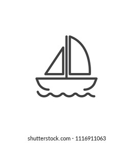 Yacht on waves outline icon. linear style sign for mobile concept and web design. Floating ship simple line vector icon. Symbol, logo illustration. Pixel perfect vector graphics